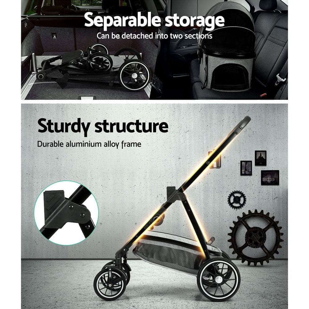 iPet Dog Pram / Pet Stroller Grey and Black Dog Prams